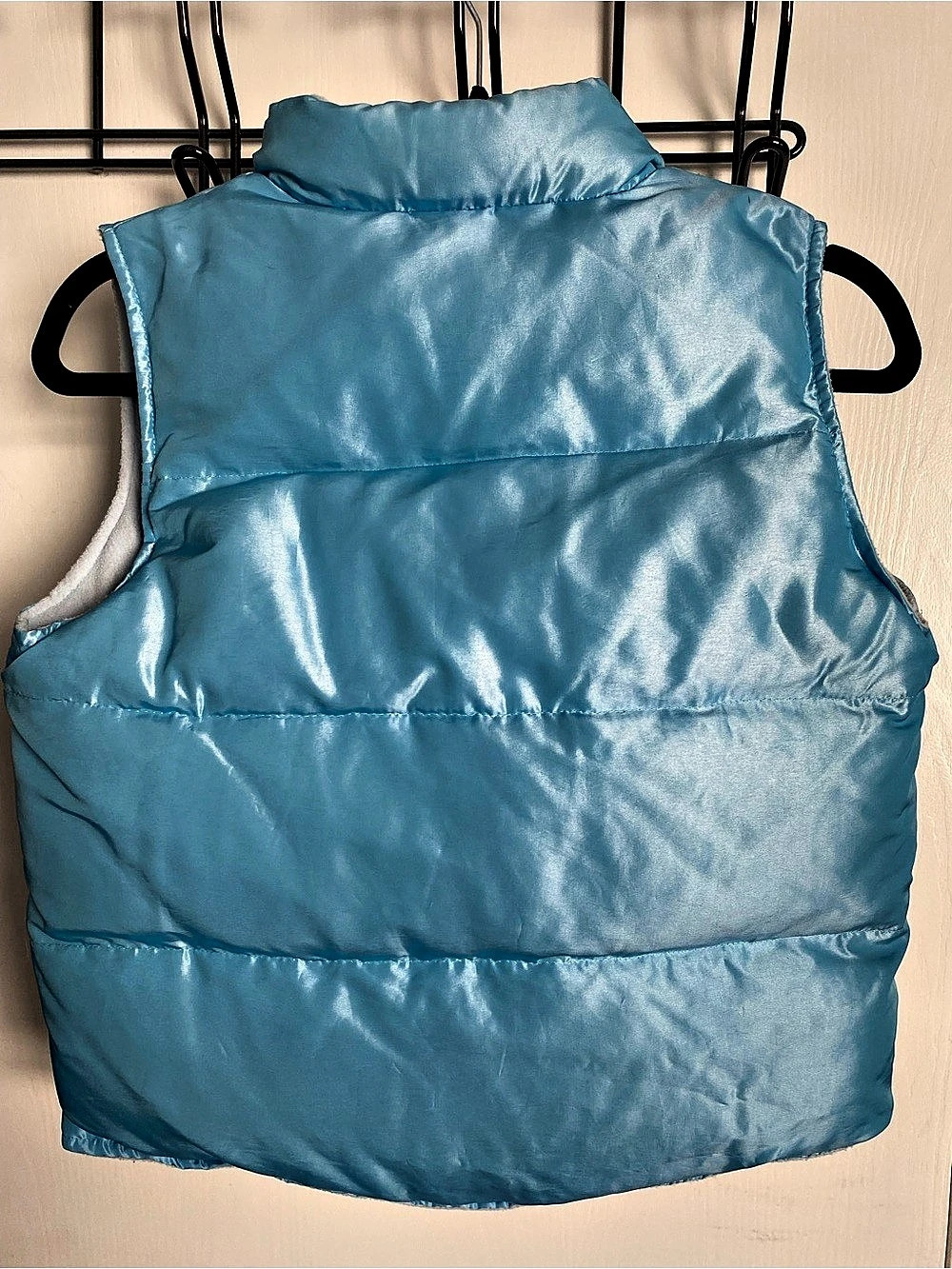 GAP Kids XL 12 Shiny Metallic Teal Blue Down Filled Fleece Lined Puffer Vest - Picture 2 of 3